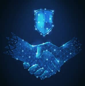 Polygonal Wireframe Handshake Composition