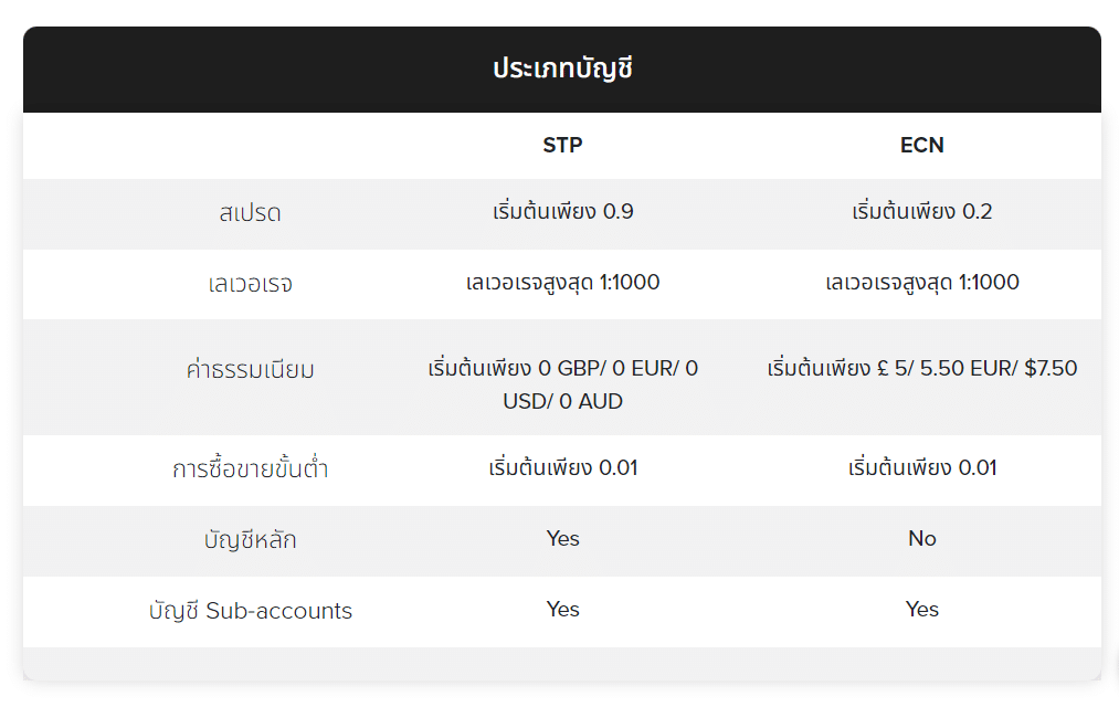 ประเภทบัญชีของ Infinox ประเภทบัญชีของ Infinox