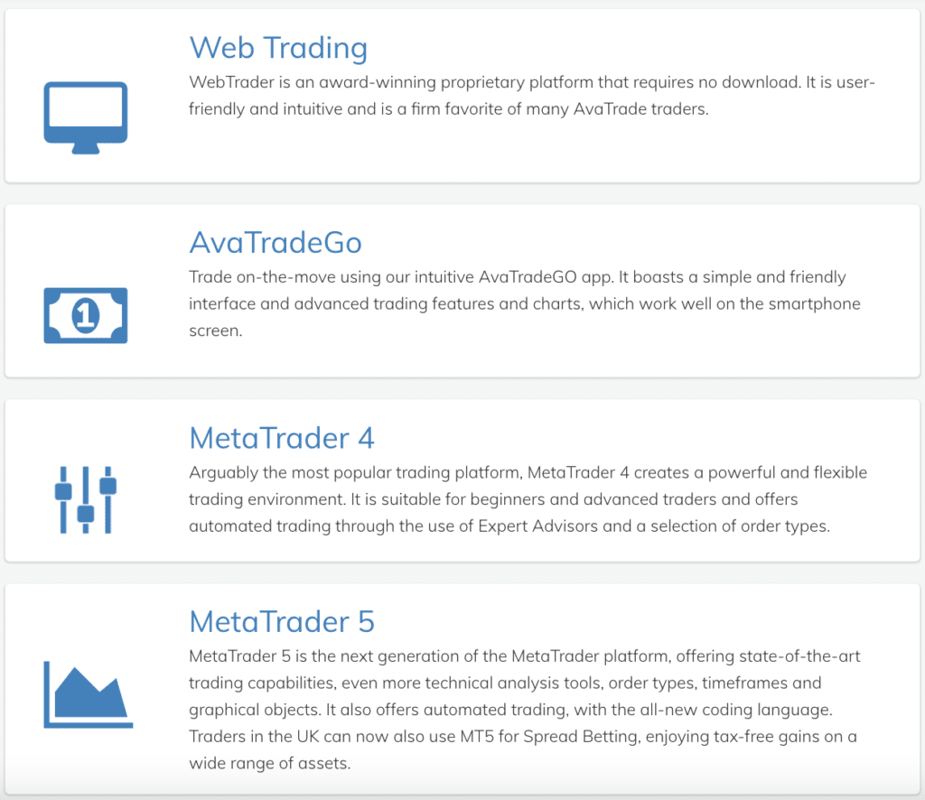แพลตฟอร์มที่รองรับ AvaTrade แพลตฟอร์มที่รองรับ AvaTrade