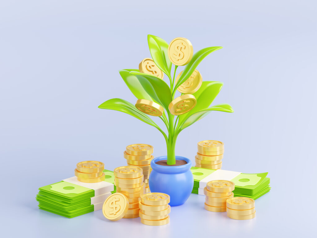 Money tree 3d render concept with potted plant เงินอ่อนค่าคืออะไร