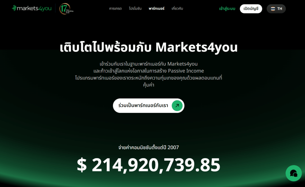 โปรโมชันสำหรับพาร์ทเนอร์จาก Markets4you โปรโมชันสำหรับพาร์ทเนอร์จาก Markets4you