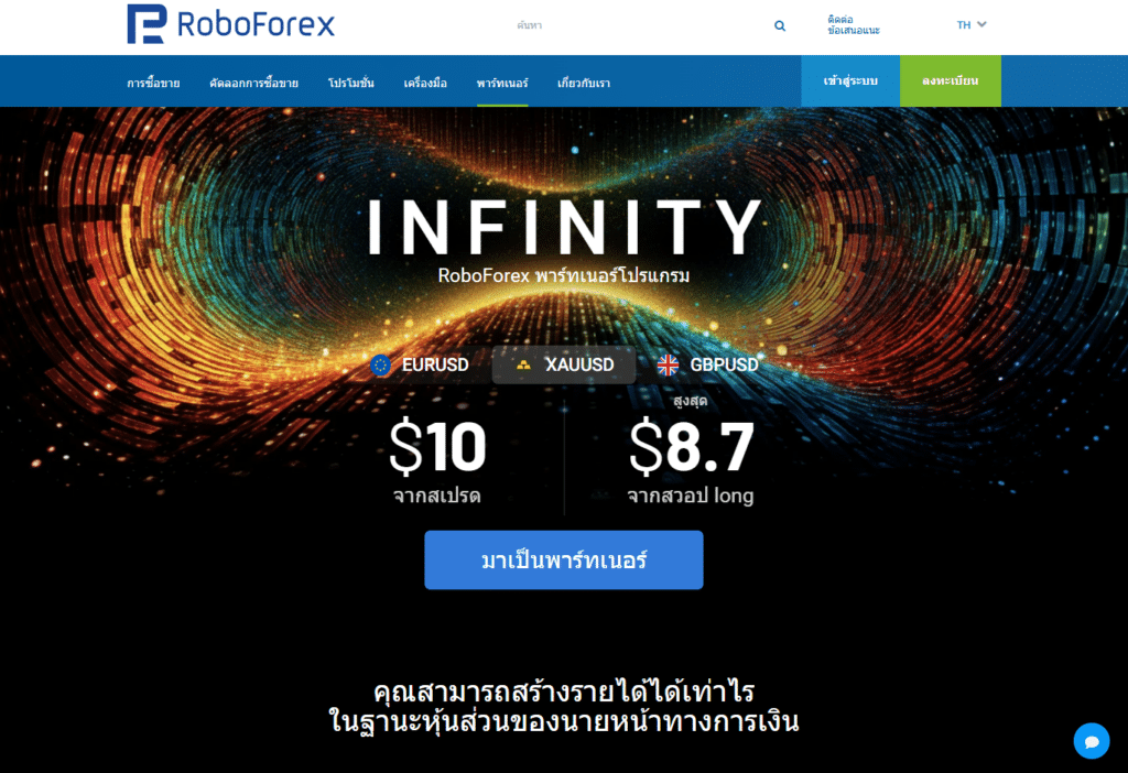Infinity RoboForex พาร์ทเนอร์โปรแกรม Infinity ของ RoboForex